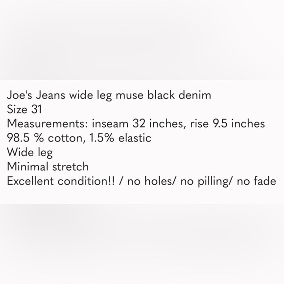 Joe's Jeans Muse Wide Leg Women's Jeans Black, size 31 - Picture 9 of 9